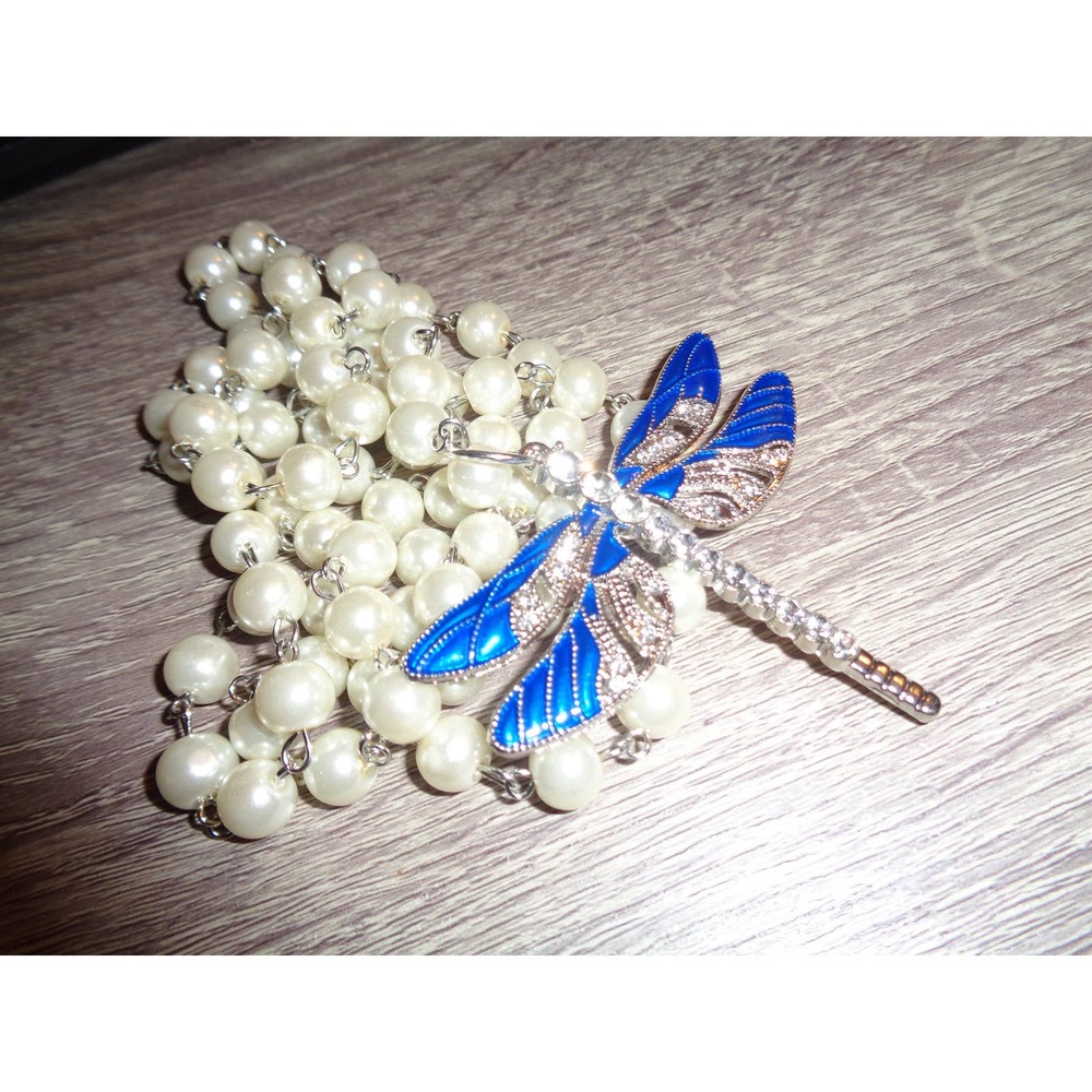 Dragonfly necklace blue dramatic 40 inch - Picture 6 of 8